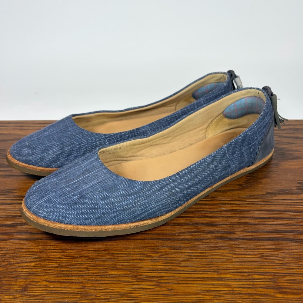 UGG Australia Mesa Canvas Denim Flats Shoes Tassles Women's 8.5 Blue